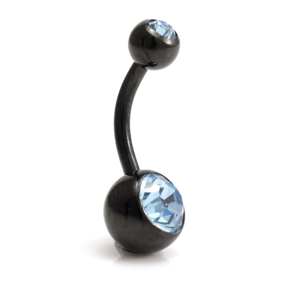 Evil Black Ti External Thread Double Jewelled Navel Bar - Image 9