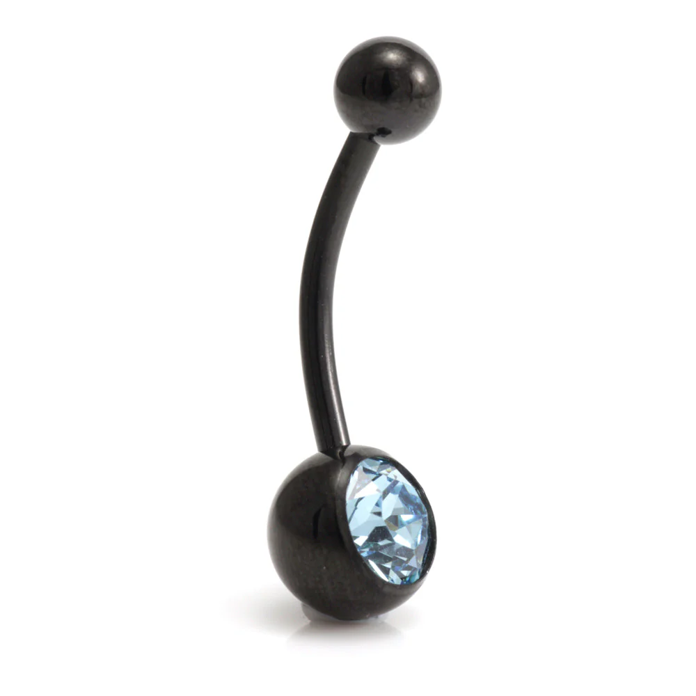 Evil Black Ti External Thread Single Jewelled Navel Bar - Image 2