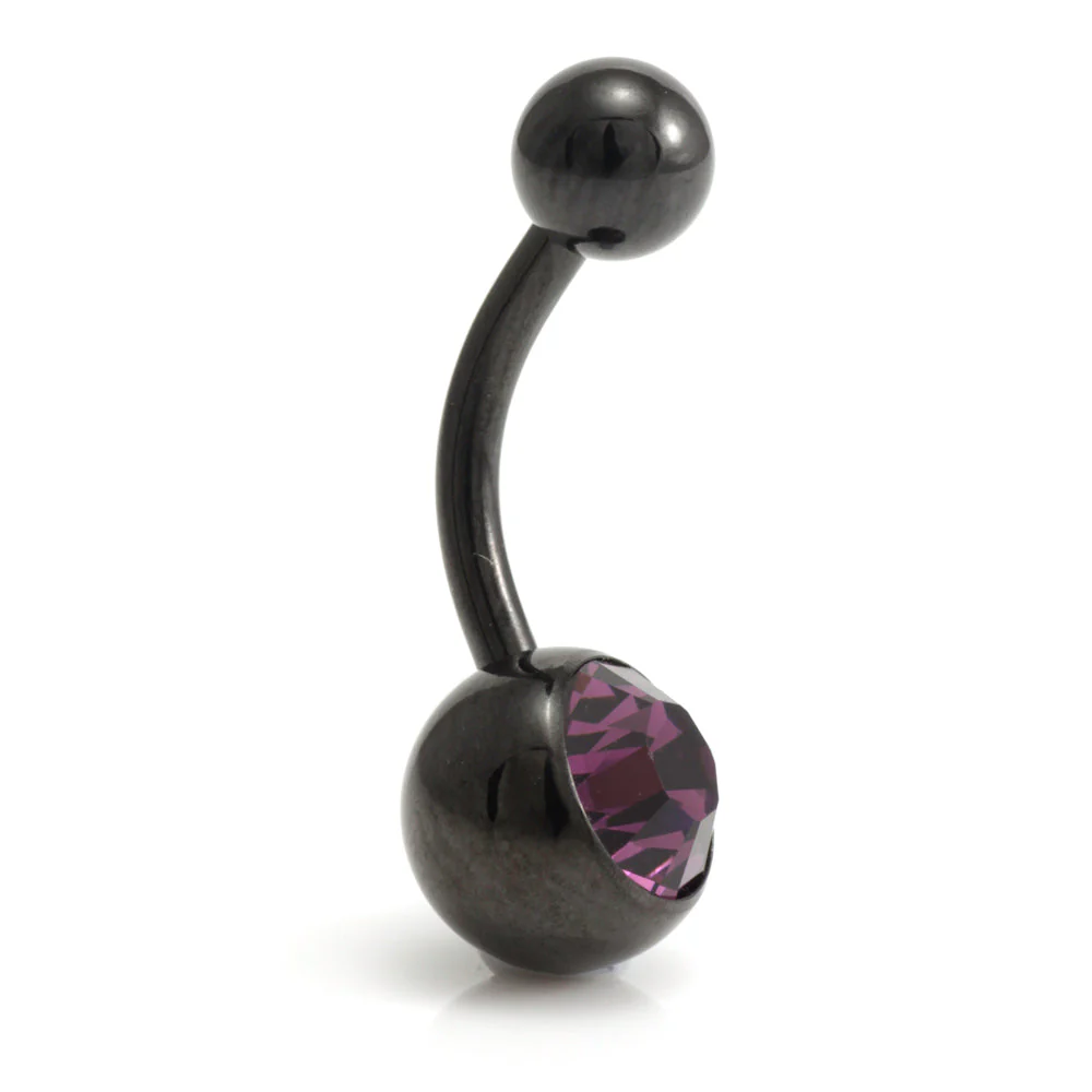 Evil Black Ti External Thread Single Jewelled Navel Bar - Image 3