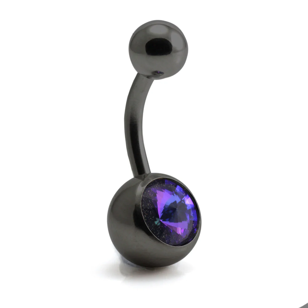 Evil Black Ti External Thread Single Jewelled Navel Bar - Image 5