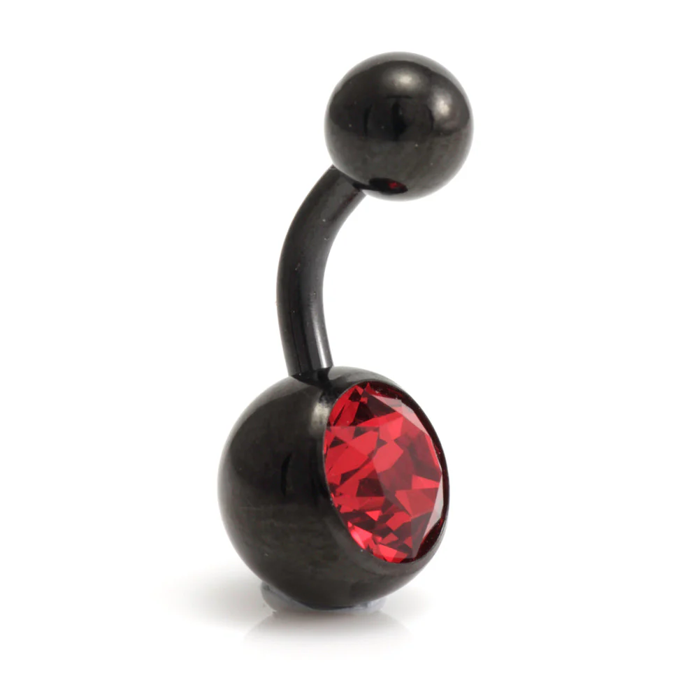 Evil Black Ti External Thread Single Jewelled Navel Bar - Image 8
