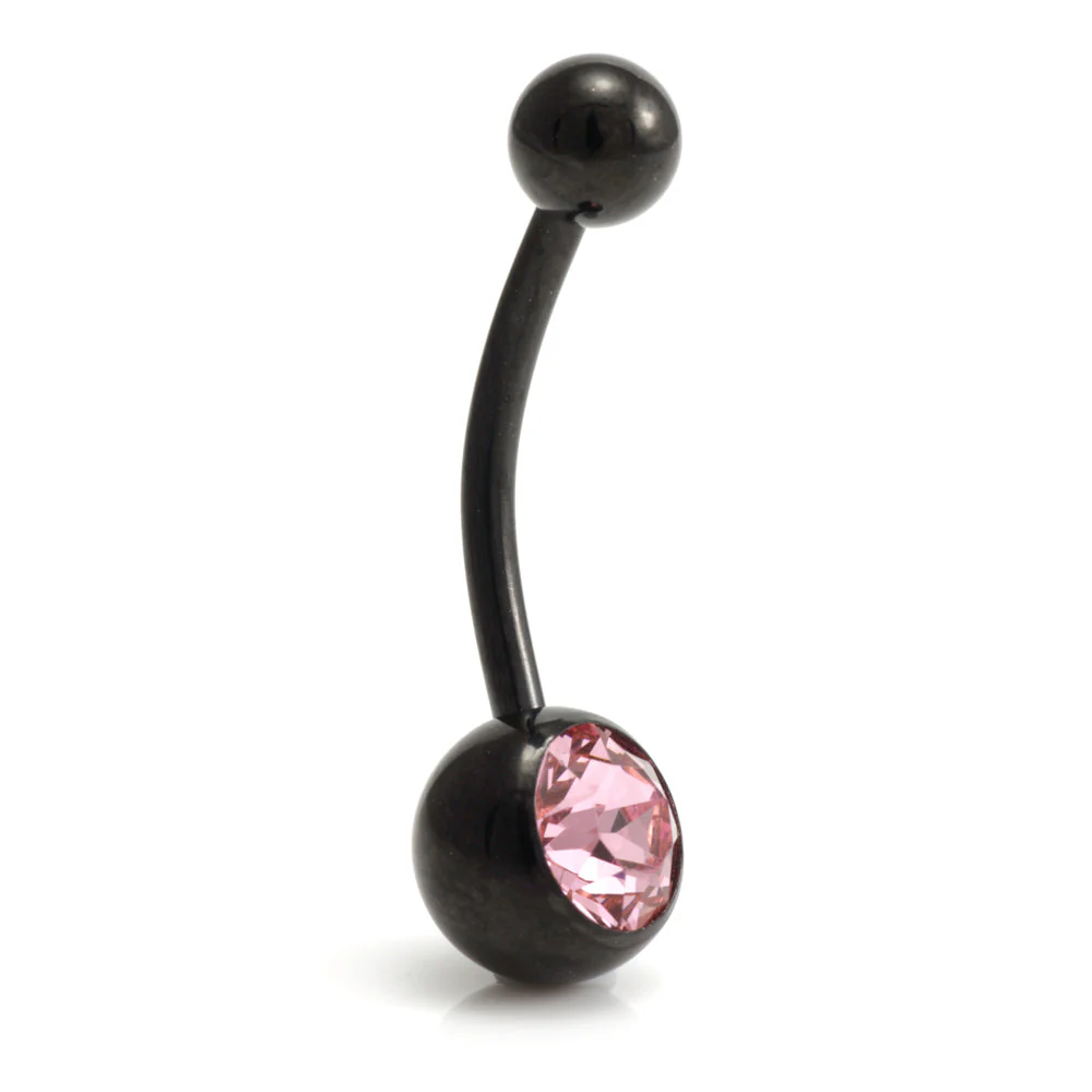 Evil Black Ti External Thread Single Jewelled Navel Bar - Image 9