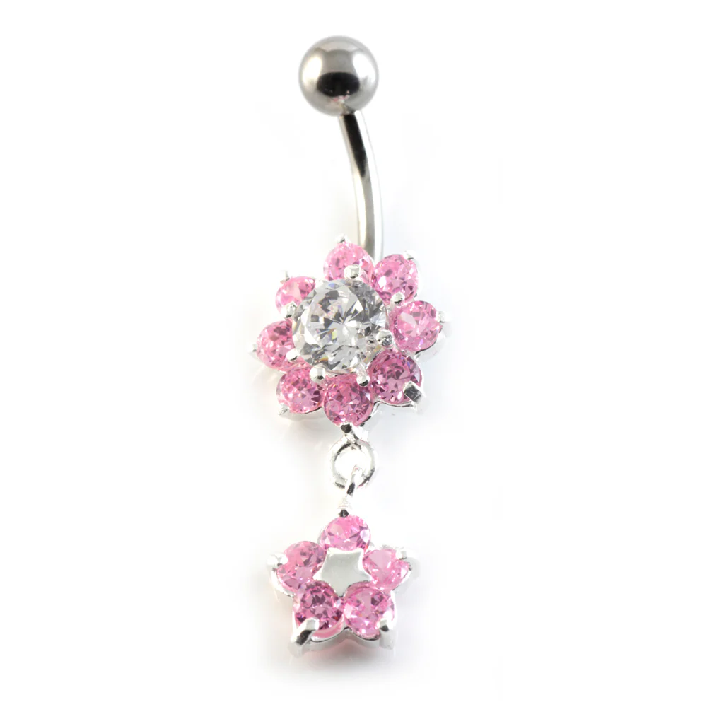 Flower Drop Flower Silver & Steel Navel - Image 2
