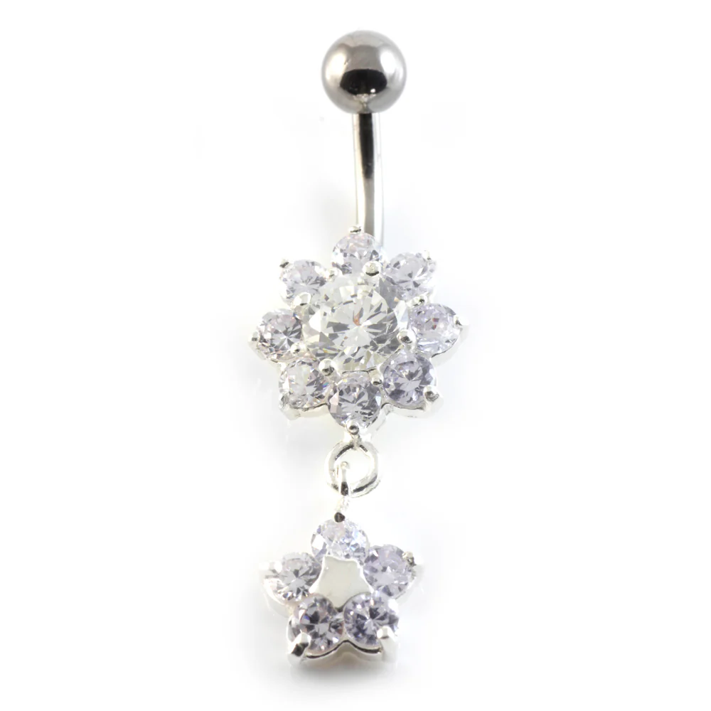 Flower Drop Flower Silver & Steel Navel - Image 3