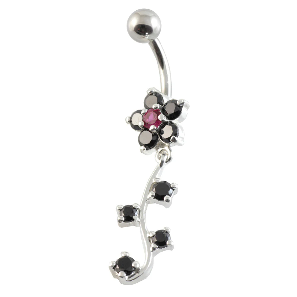 Flowers Navel with 4 Hanging Gems - Image 2