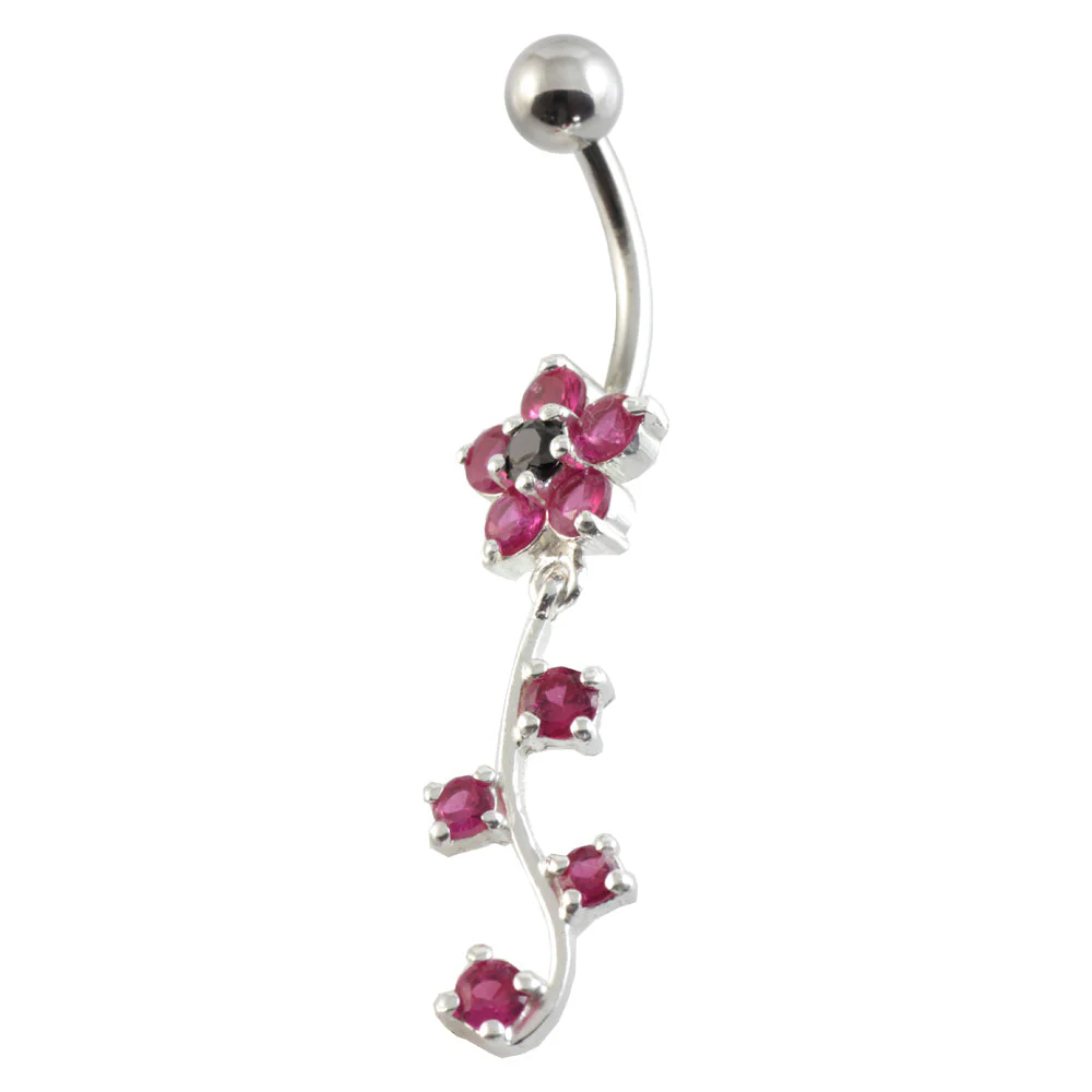 Flowers Navel with 4 Hanging Gems - Image 3