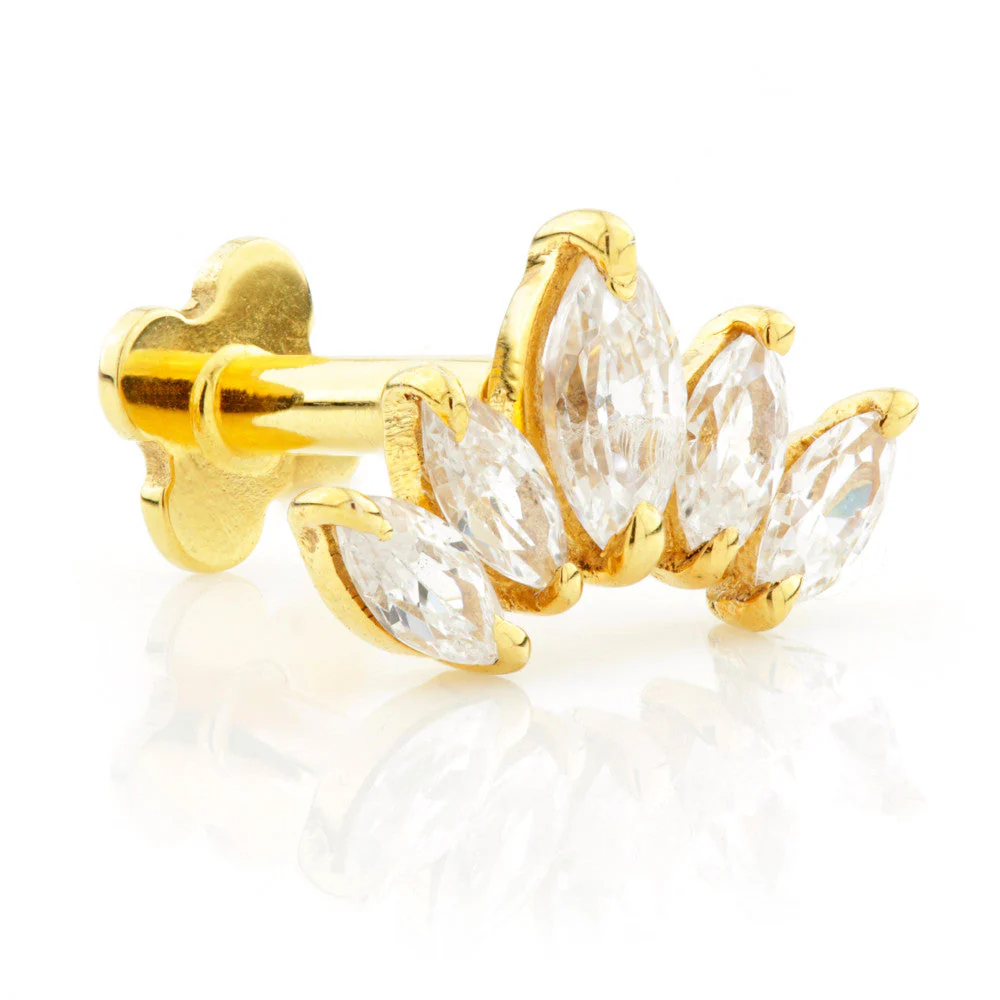 Gold Crescent Marquise Flatback Stud with Gemstones - Image 2