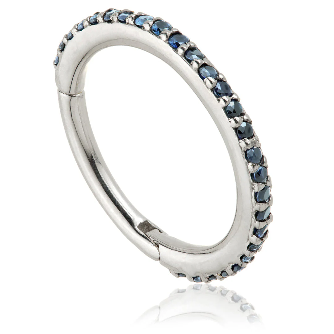 Gold Sapphire Pavé Eternity Hinge Ring - Image 3