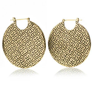 Mandala Jewellery - Massive Patterned Disk Brass Hoop Earrings (Pair)