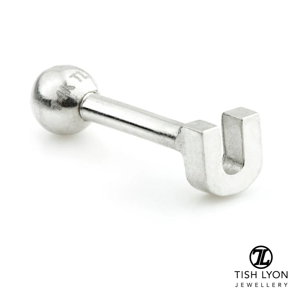 Micro Letter 14 Carat Solid Gold Barbell Earring - Image 14