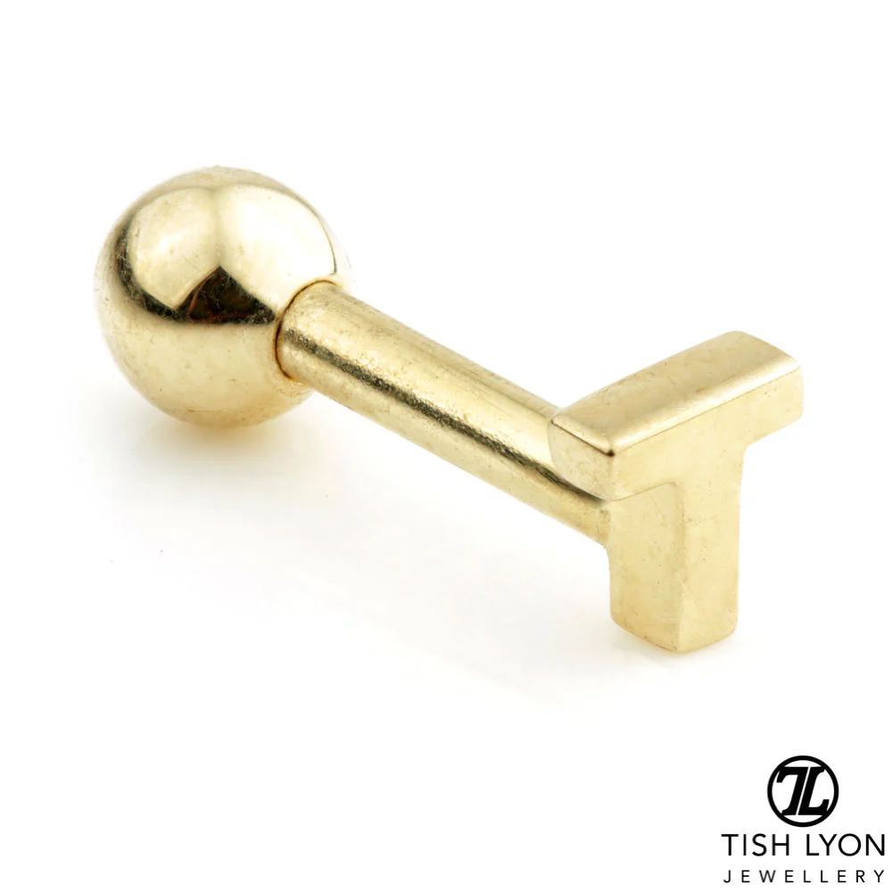 Micro Letter 14 Carat Solid Gold Barbell Earring - Image 15