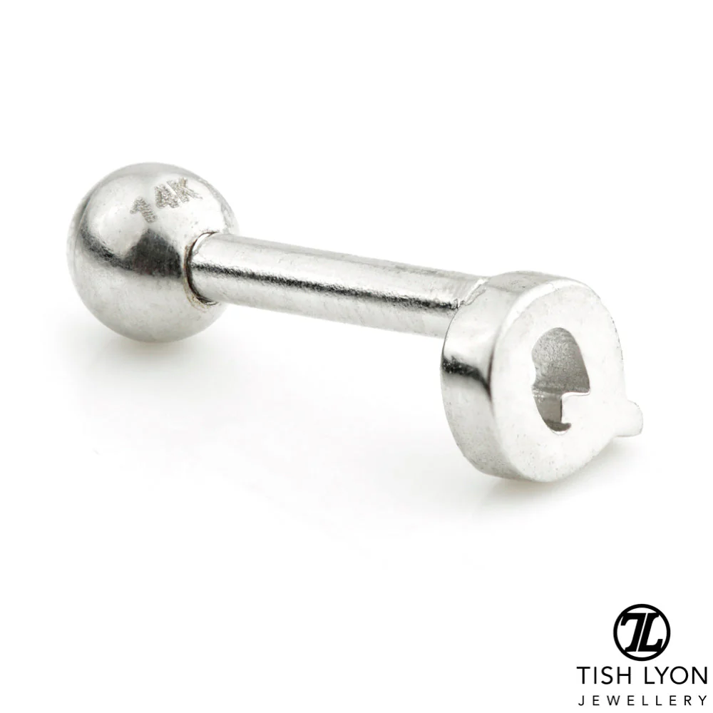 Micro Letter 14 Carat Solid Gold Barbell Earring - Image 22