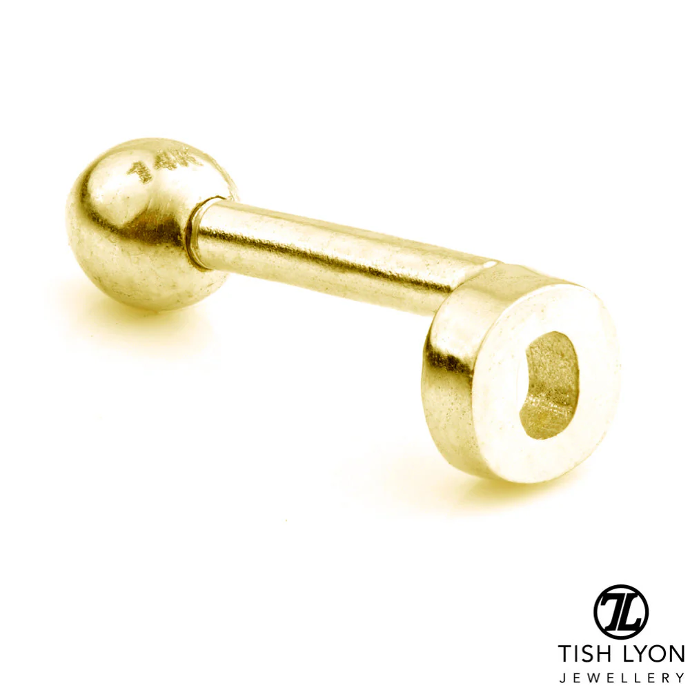 Micro Letter 14 Carat Solid Gold Barbell Earring - Image 25