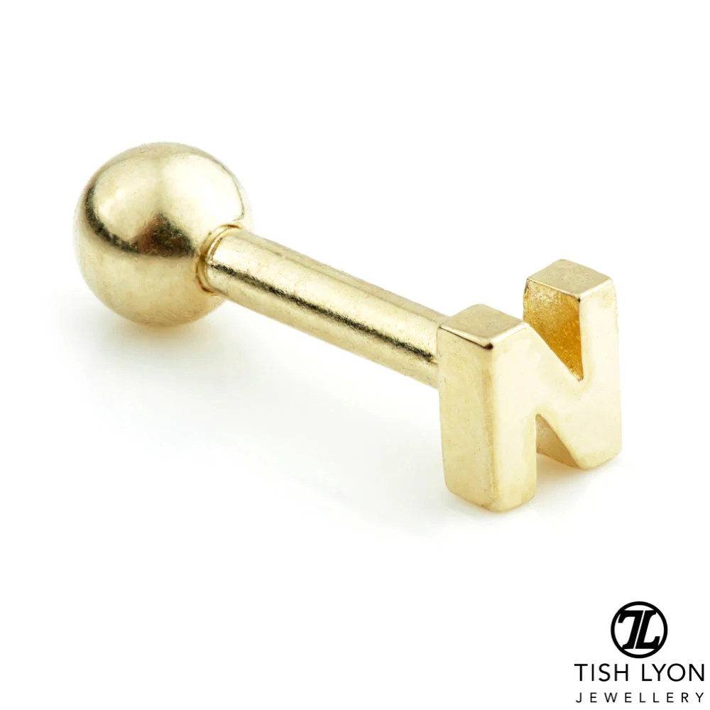 Micro Letter 14 Carat Solid Gold Barbell Earring - Image 27