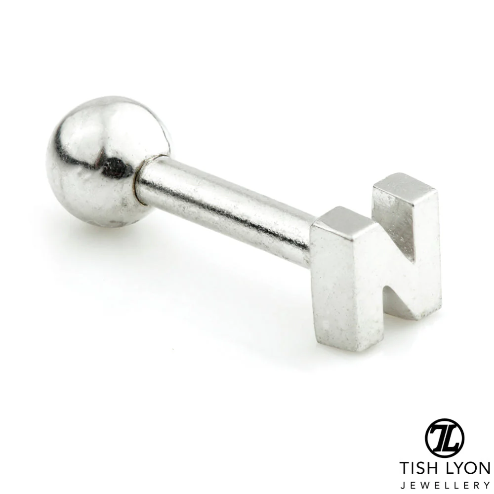 Micro Letter 14 Carat Solid Gold Barbell Earring - Image 28