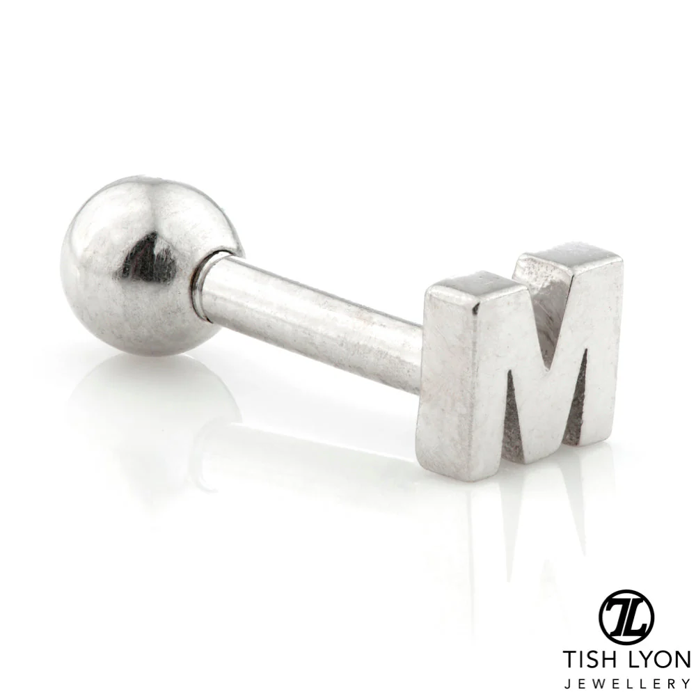 Micro Letter 14 Carat Solid Gold Barbell Earring - Image 30