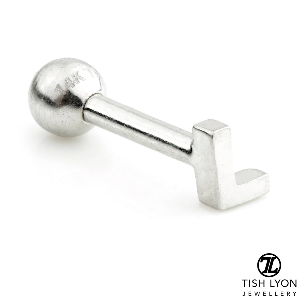 Micro Letter 14 Carat Solid Gold Barbell Earring - Image 32