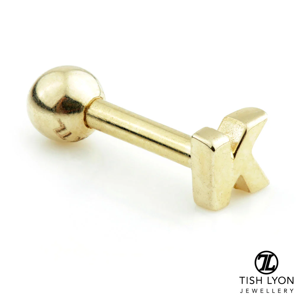 Micro Letter 14 Carat Solid Gold Barbell Earring - Image 33