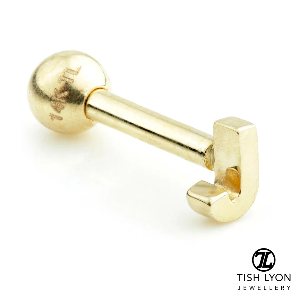 Micro Letter 14 Carat Solid Gold Barbell Earring - Image 35