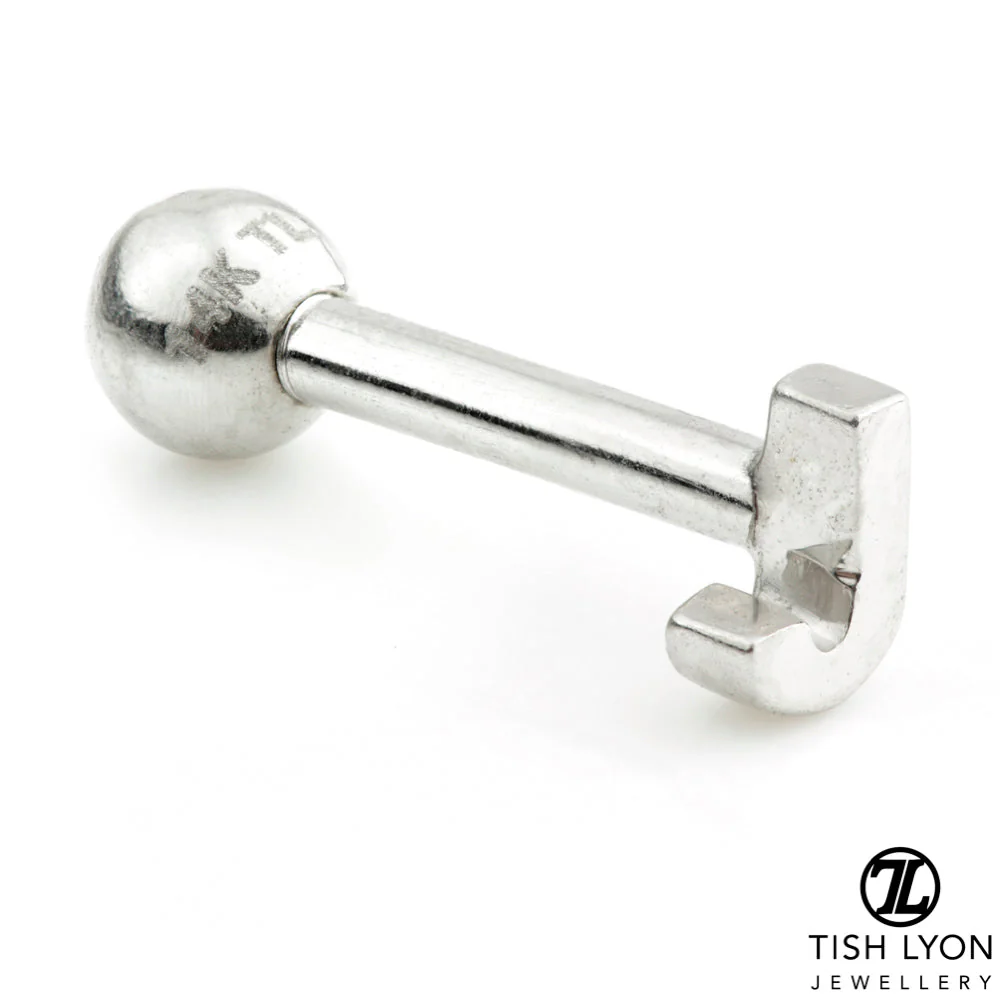 Micro Letter 14 Carat Solid Gold Barbell Earring - Image 36