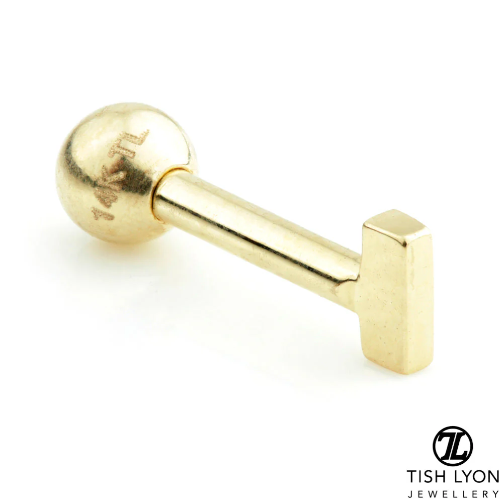 Micro Letter 14 Carat Solid Gold Barbell Earring - Image 37