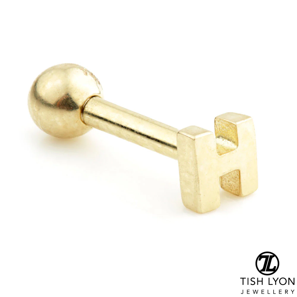 Micro Letter 14 Carat Solid Gold Barbell Earring - Image 39
