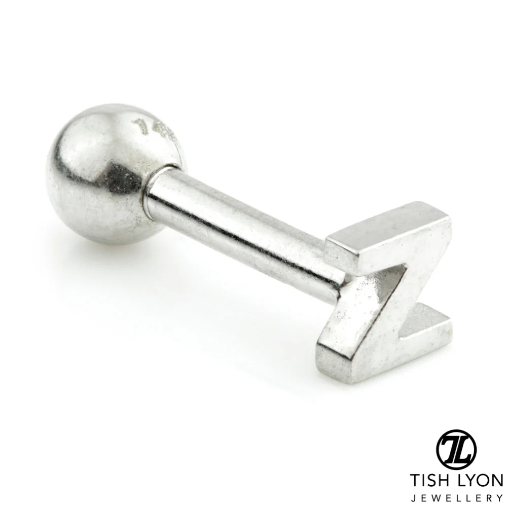 Micro Letter 14 Carat Solid Gold Barbell Earring - Image 4