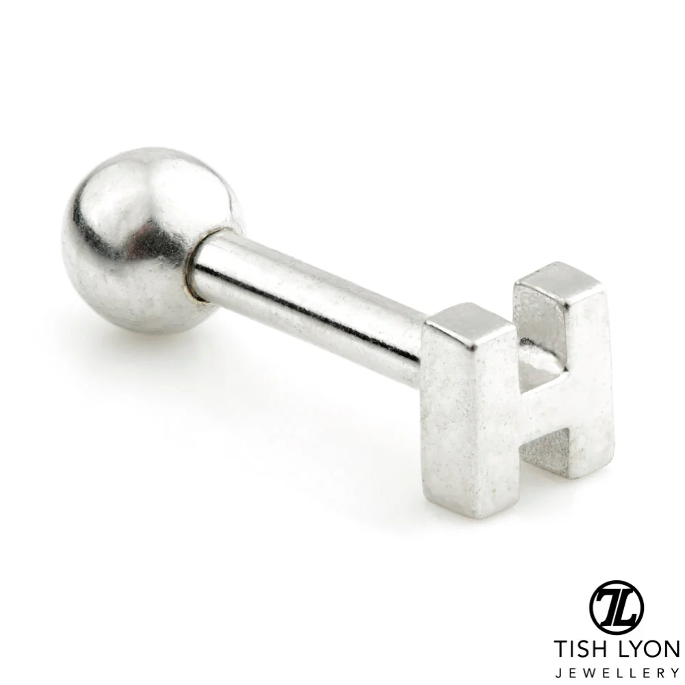 Micro Letter 14 Carat Solid Gold Barbell Earring - Image 40