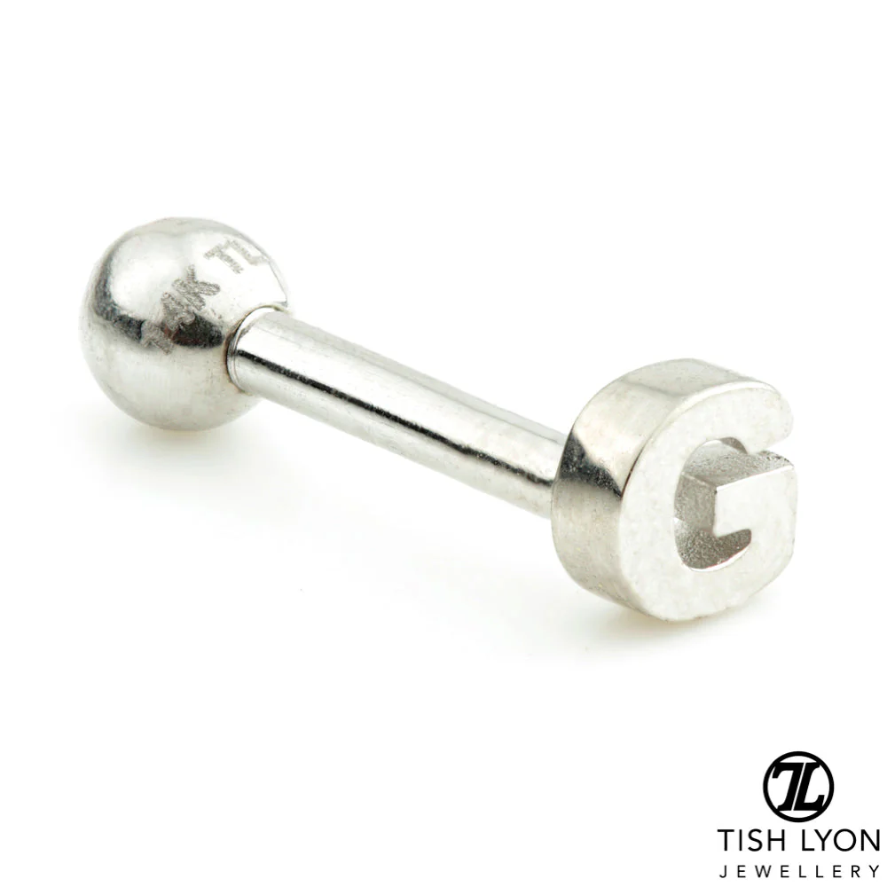 Micro Letter 14 Carat Solid Gold Barbell Earring - Image 42