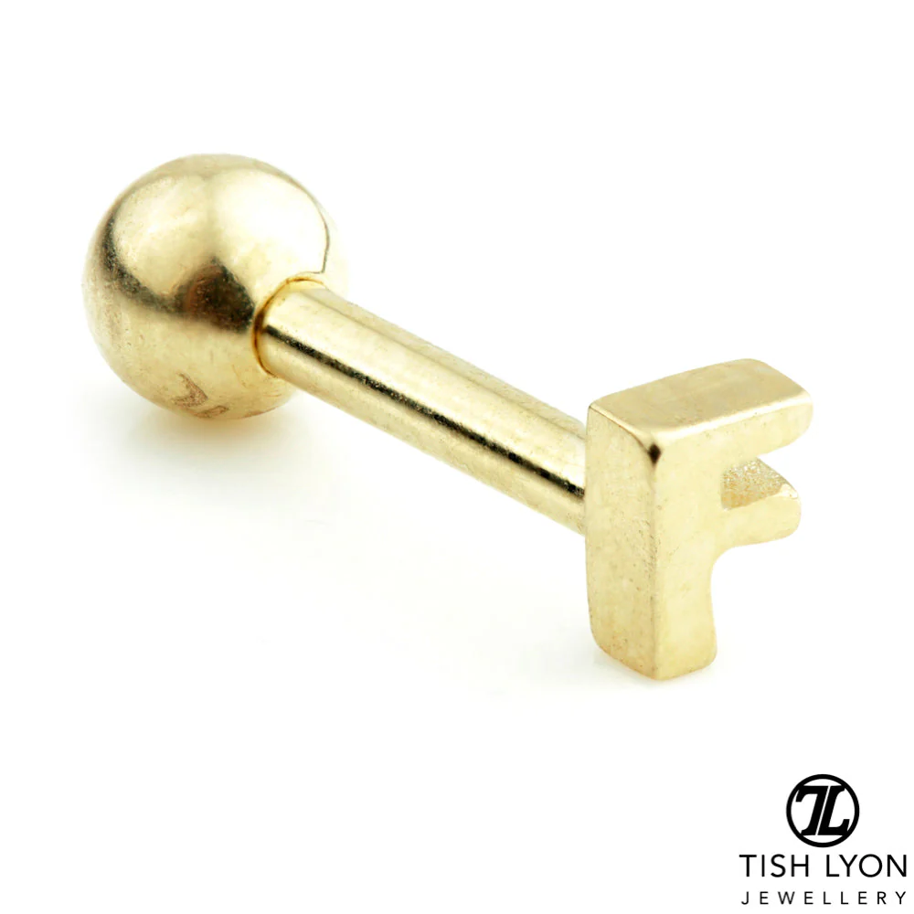 Micro Letter 14 Carat Solid Gold Barbell Earring - Image 43