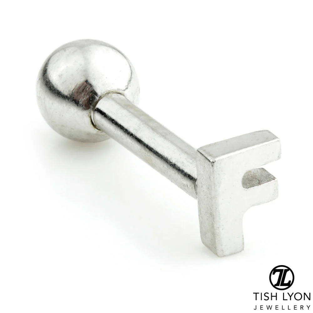 Micro Letter 14 Carat Solid Gold Barbell Earring - Image 44