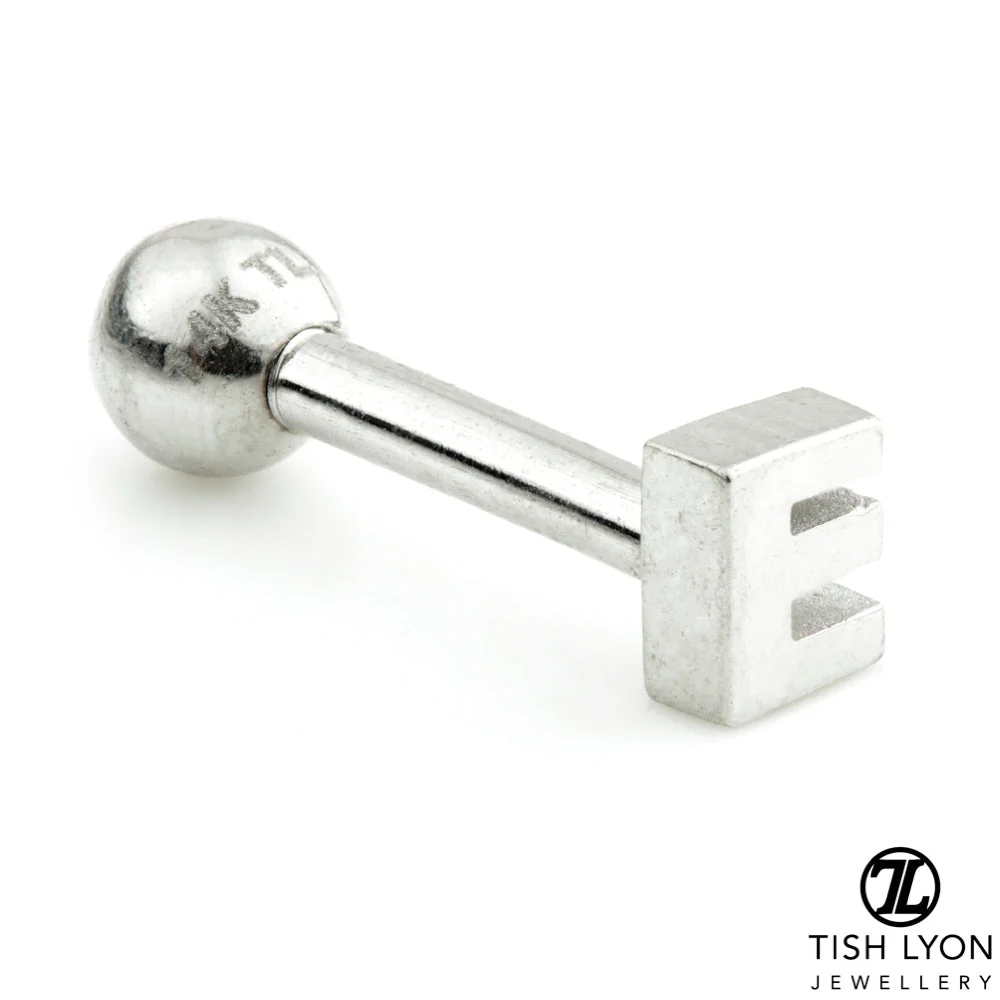 Micro Letter 14 Carat Solid Gold Barbell Earring - Image 46