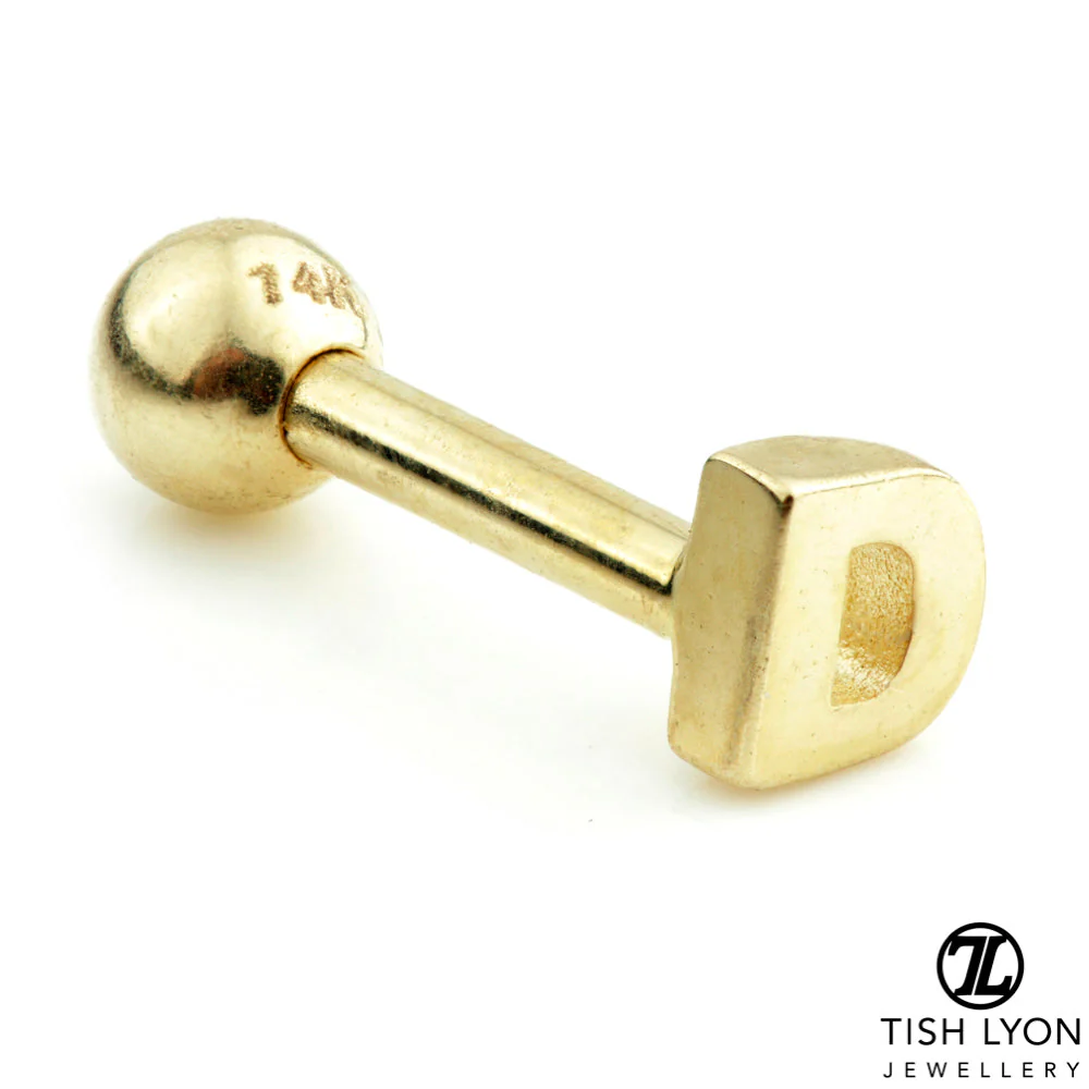 Micro Letter 14 Carat Solid Gold Barbell Earring - Image 47