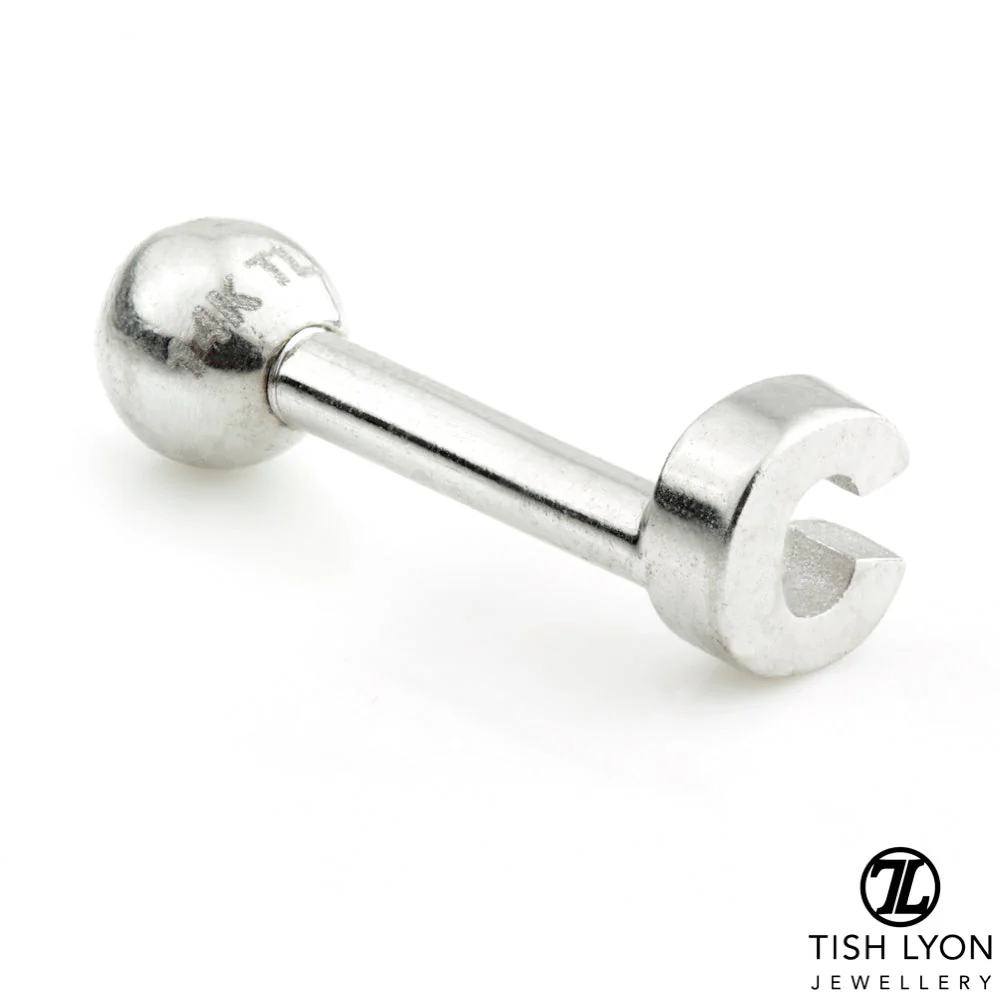Micro Letter 14 Carat Solid Gold Barbell Earring - Image 50