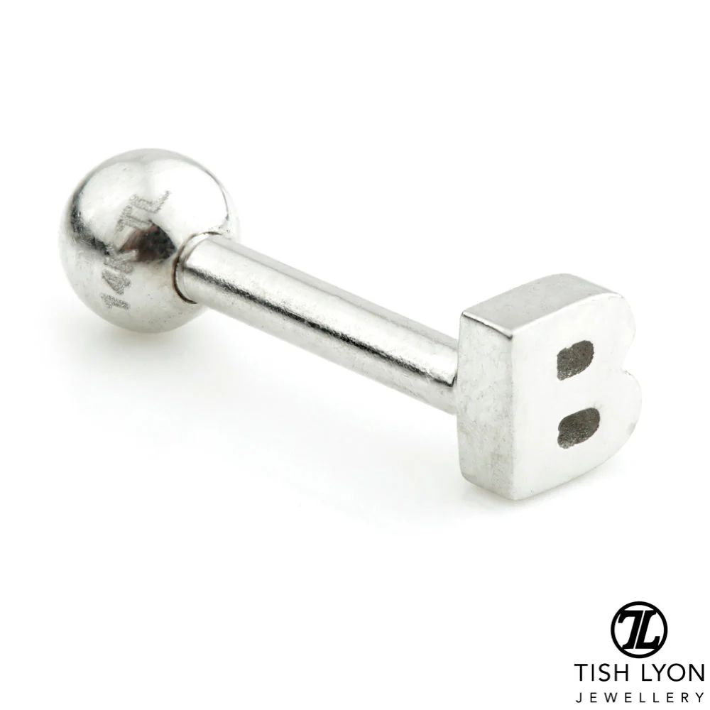 Micro Letter 14 Carat Solid Gold Barbell Earring - Image 52
