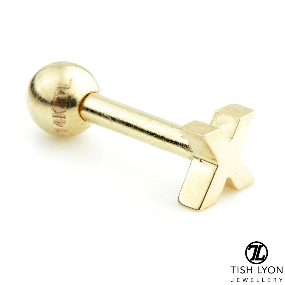 Micro Letter 14 Carat Solid Gold Barbell Earring - Image 7