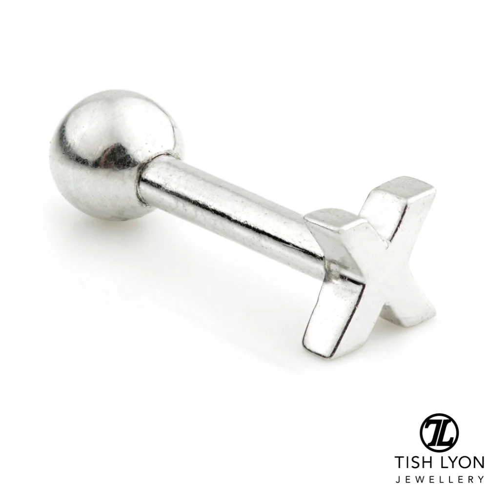Micro Letter 14 Carat Solid Gold Barbell Earring - Image 8