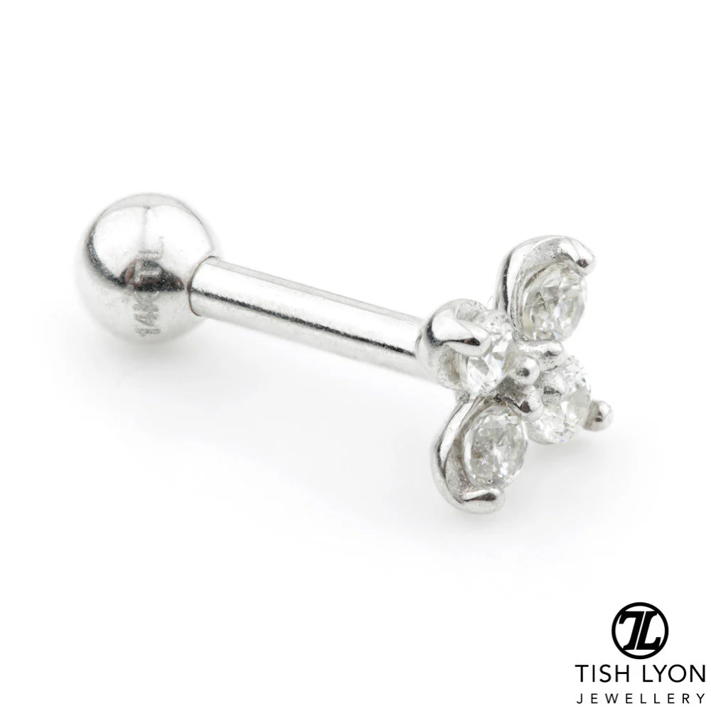 Monogram Gem Flower 9 Carat Solid Gold Cartilage Barbell Earring - Image 2