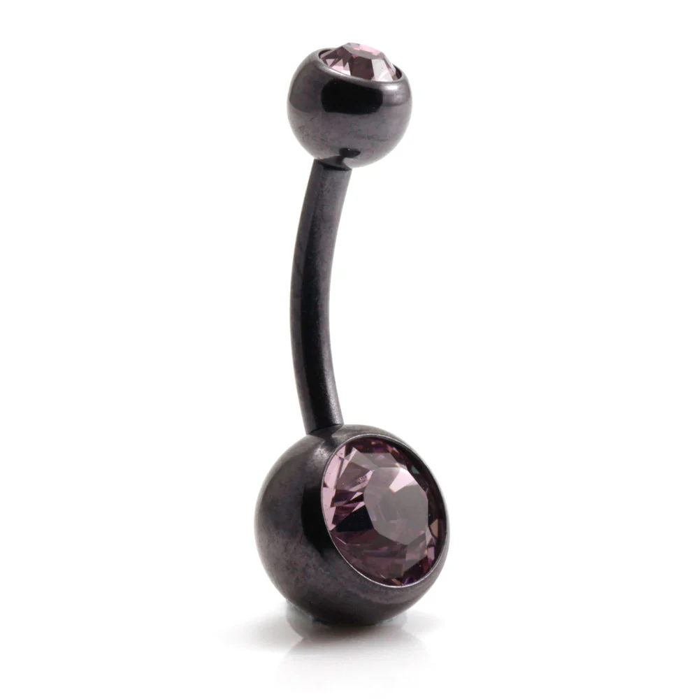 PVD Black Ti Double Jewelled Navel Bar - Image 10