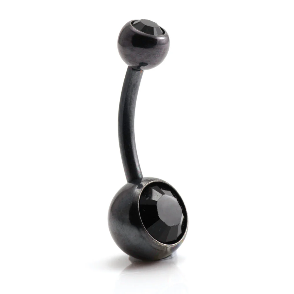 PVD Black Ti Double Jewelled Navel Bar - Image 11