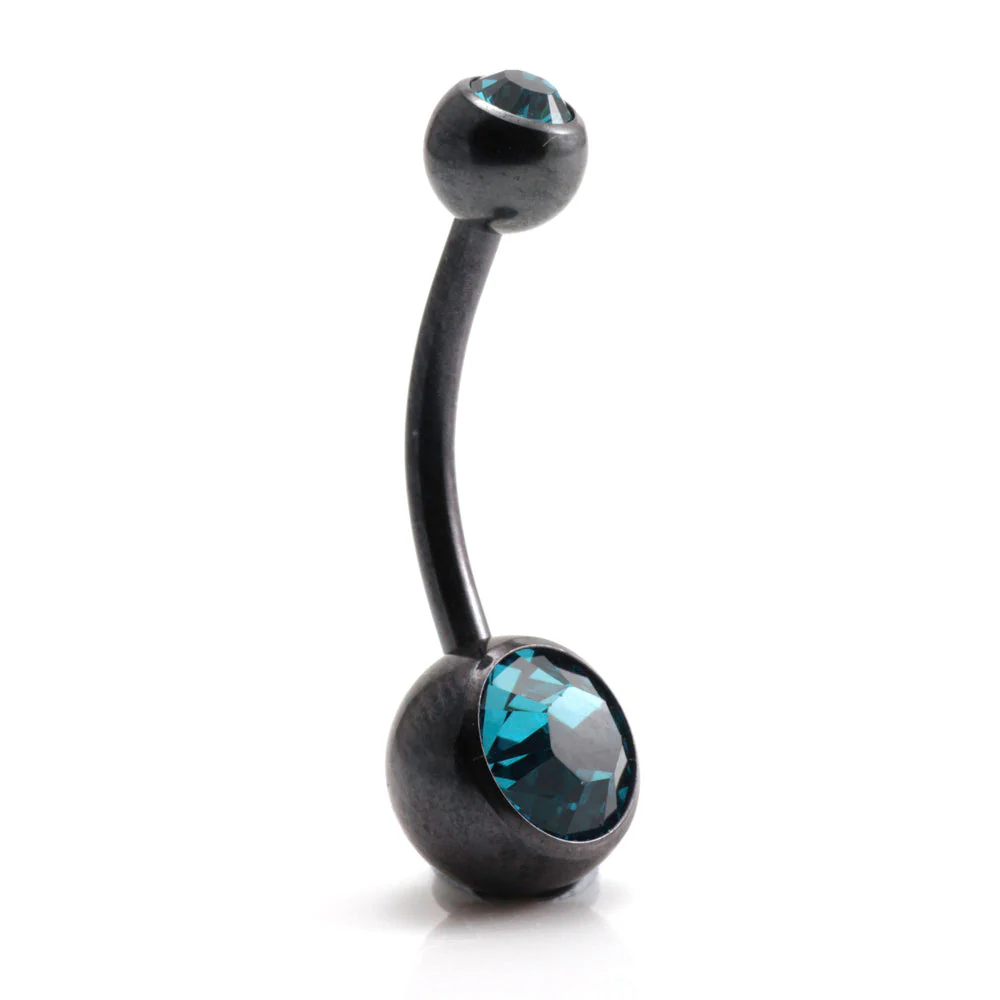PVD Black Ti Double Jewelled Navel Bar - Image 14