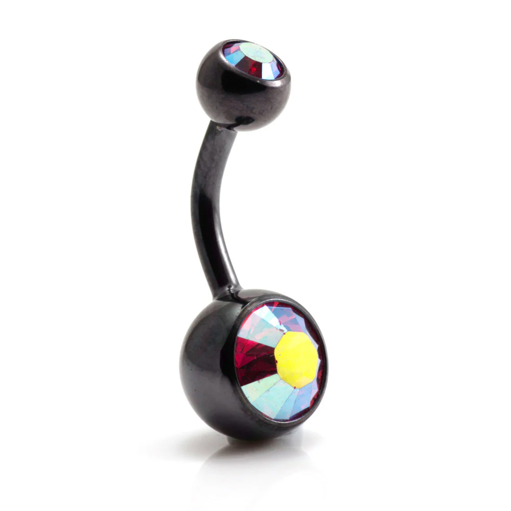 PVD Black Ti Double Jewelled Navel Bar - Image 15