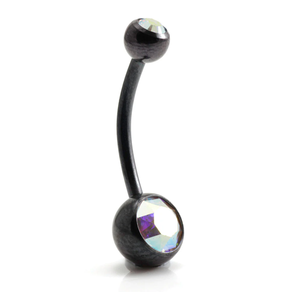 PVD Black Ti Double Jewelled Navel Bar - Image 17
