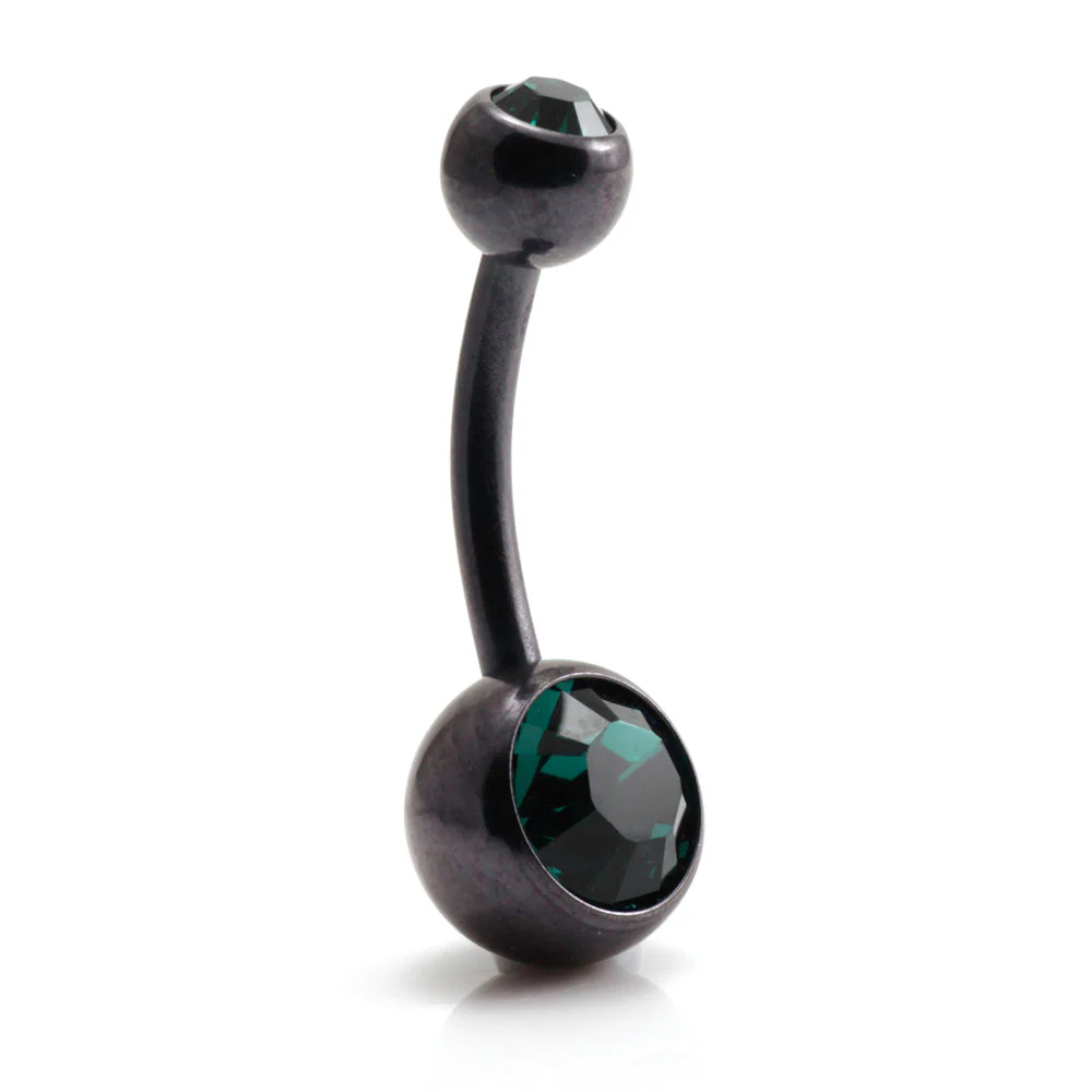 PVD Black Ti Double Jewelled Navel Bar - Image 3