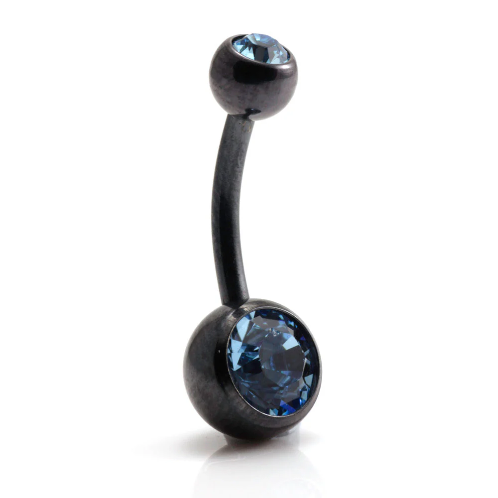 PVD Black Ti Double Jewelled Navel Bar - Image 4