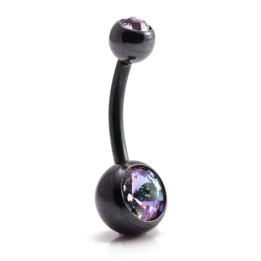 PVD Black Ti Double Jewelled Navel Bar - Image 5