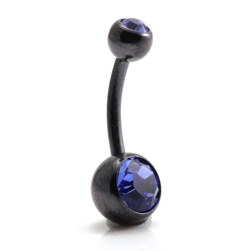 PVD Black Ti Double Jewelled Navel Bar - Image 6