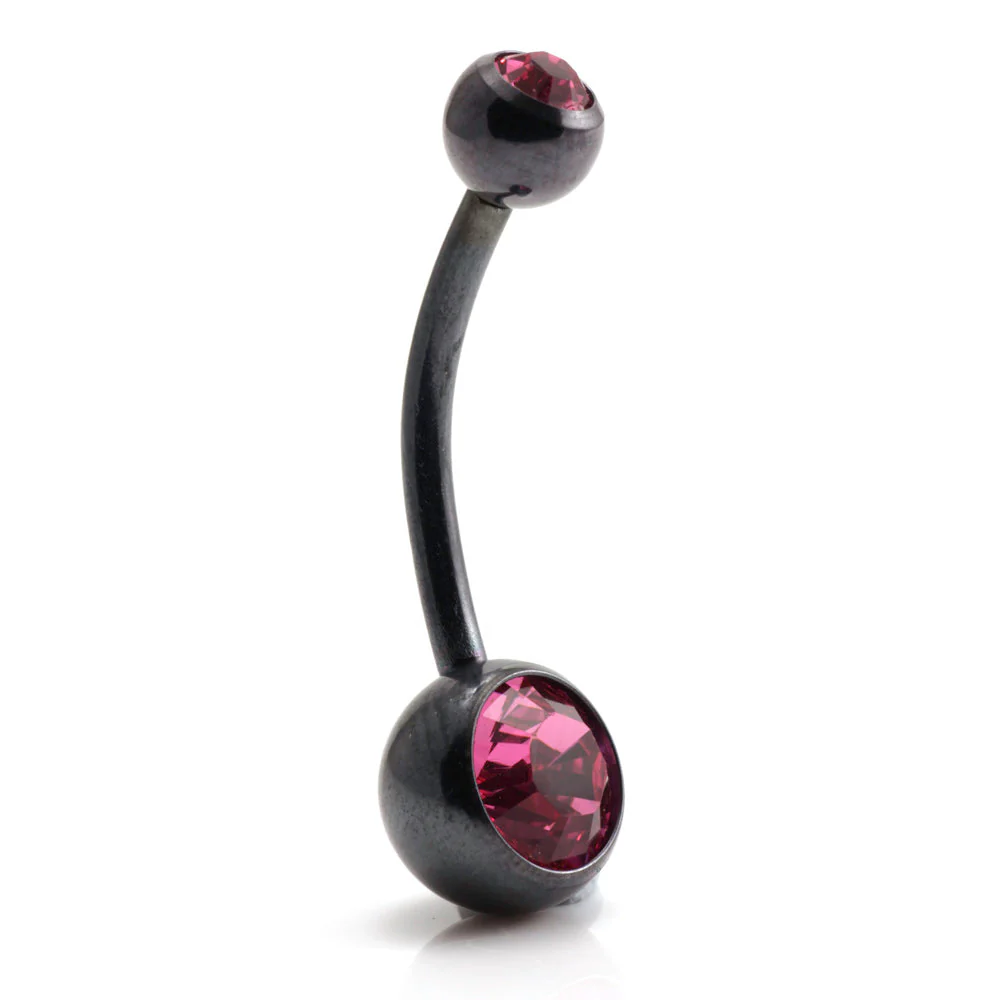 PVD Black Ti Double Jewelled Navel Bar - Image 7