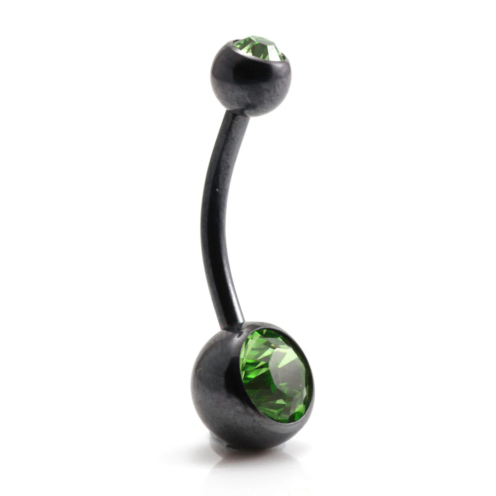 PVD Black Ti Double Jewelled Navel Bar - Image 8