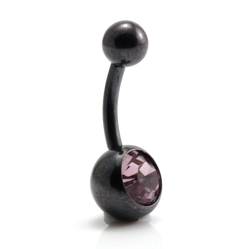 PVD Black Ti Single Jewelled Navel Bar - Image 2